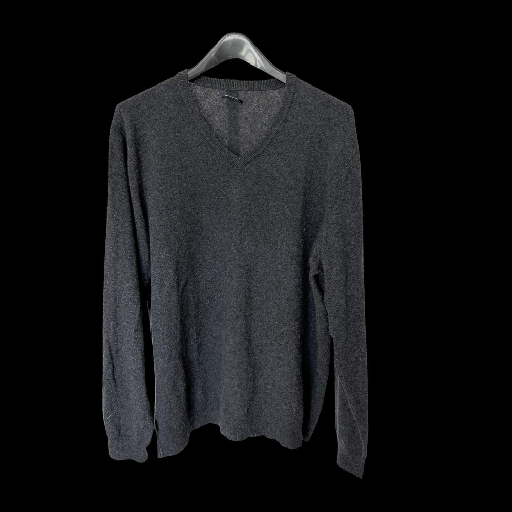 100% Cashmere V-Neck Sweater Charcoal Grey Knit Pullover XL/XXL‎